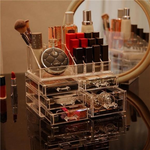 acrylic Makeup Organizer Skin Care Large Clear Cosmetic Display Cases Stackable - Picture 4 of 6